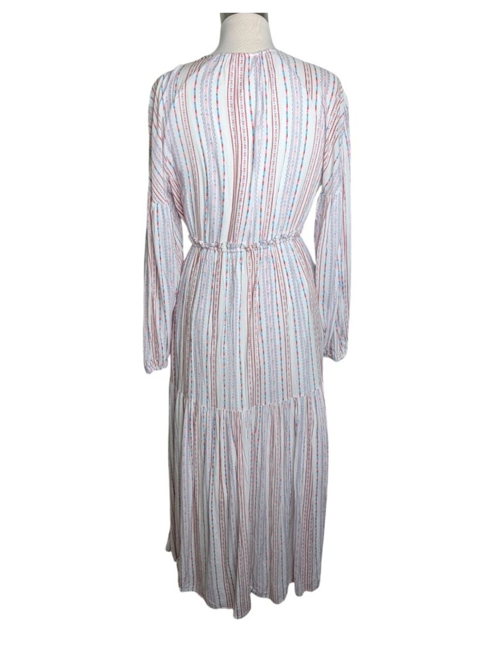 Few Moda Boho Size S/M Coastal Cowgirl Striped Long Sleeve Tiered Maxi Dress - Picture 3 of 12